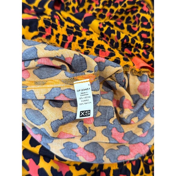 Maaji Womens Dress Orange Maxi Leopard Halter V Neck Sleeveless A Line Boho XS - Picture 9 of 10